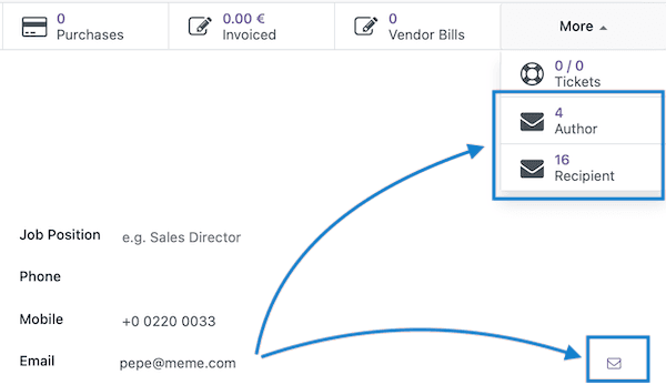 Contacts form with message features
